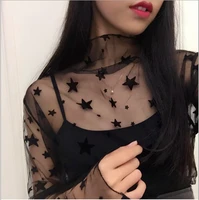 womens tops sexy t shirt high neck black mesh pullover new long sleeve fashion clothing vintage tops for women full sleeves
