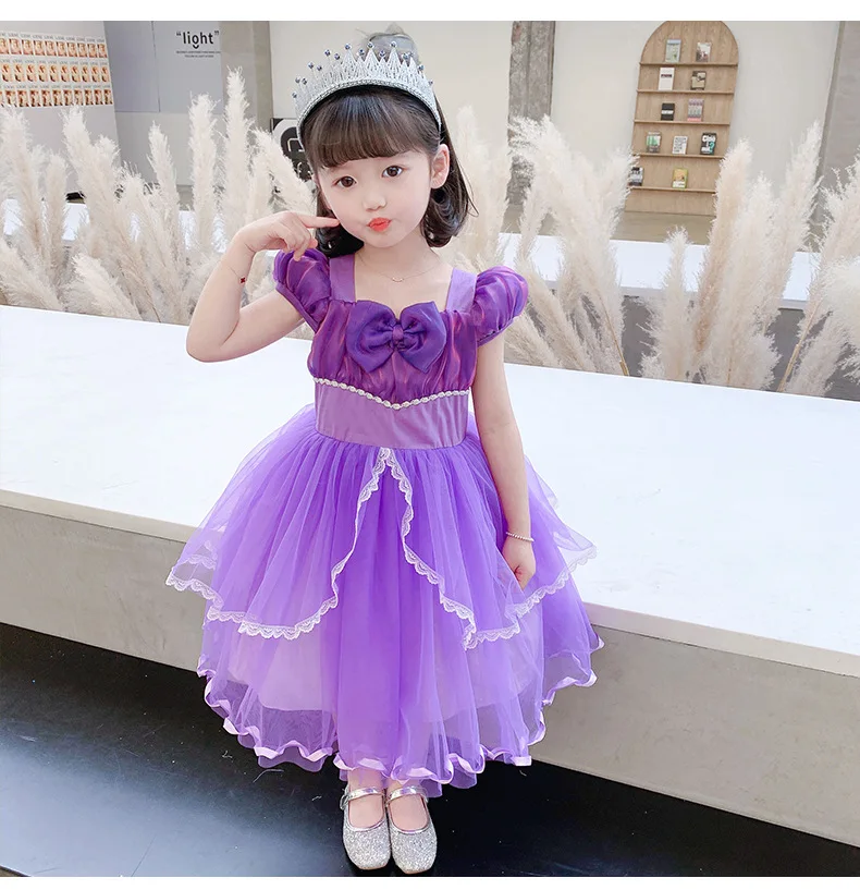 Платье Принцессы Диснея Софии косплей костюм для детей с блестками многослойное