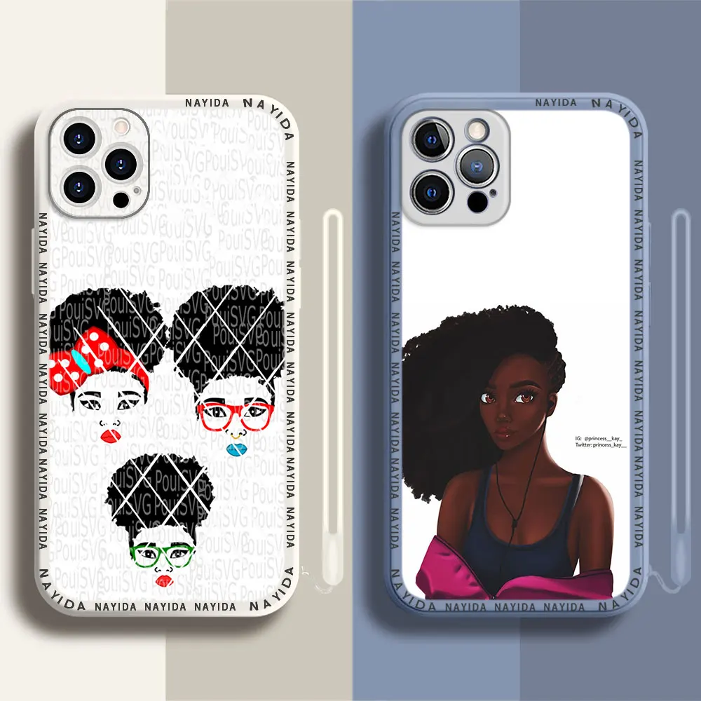

Phone Case For iPhone 14 13 11 12 Mini Pro Max XS XR X Soft Silicone TPU Cover African Beauty Afro Puffs Black Girl