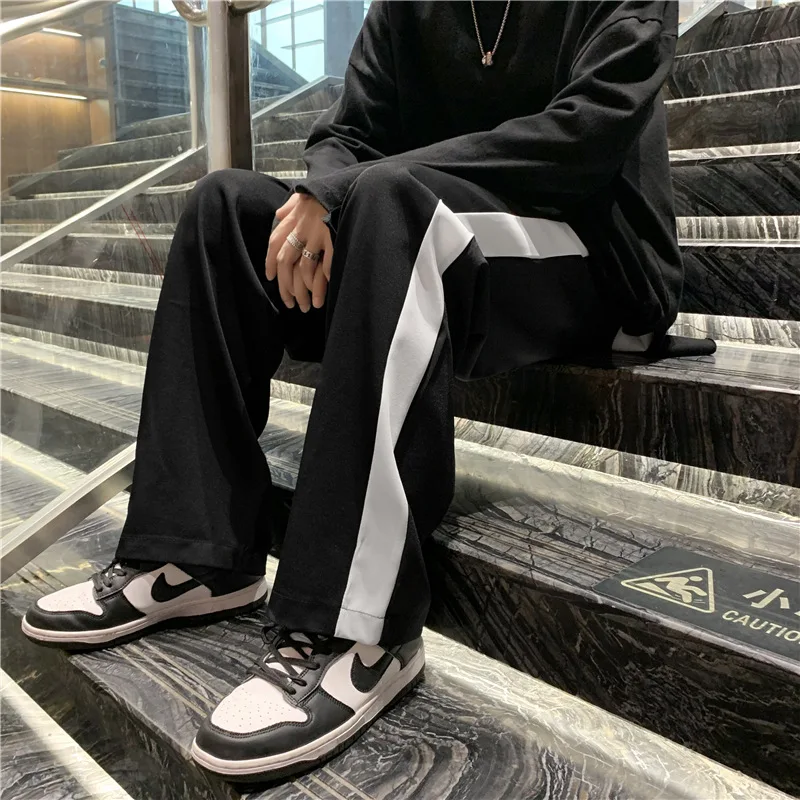 

ZCSMLL Spring and autumn high street sports pants men's straight tube loose splicing casual pants lovers Hip Hop Pants