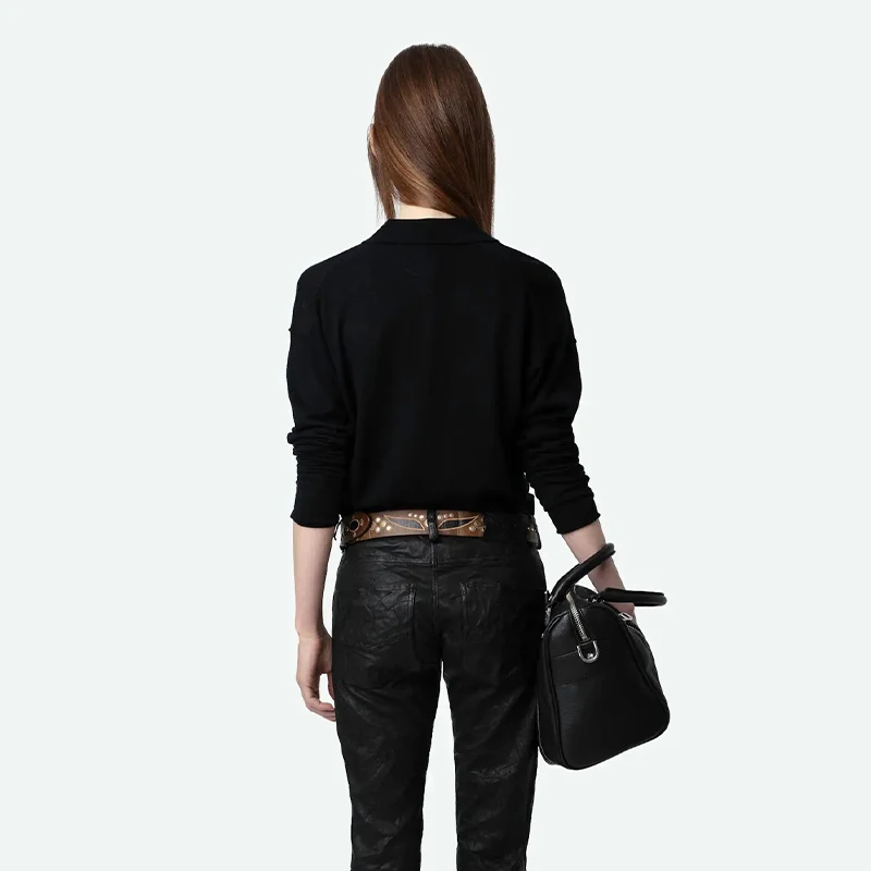 Zadig кашемировый свитер женский свободный черный трикотажный шикарный поло с