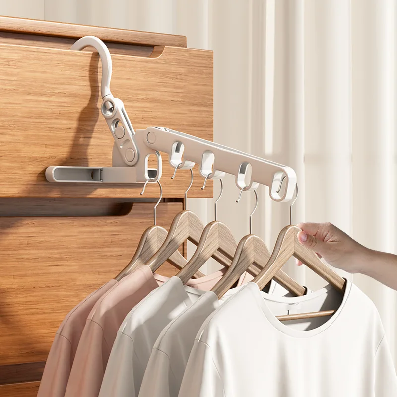 

Travel Portable Clothes Hanger Foldable 5Holes Clothes Drying Rack for Bedroom Bathroom Wardrobe Space Saving Clothes Organizer