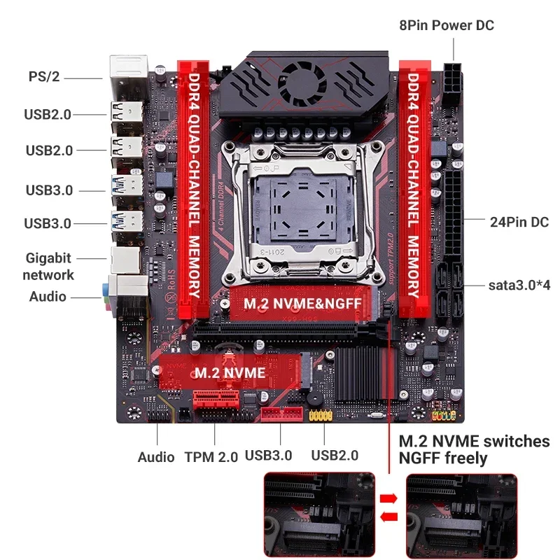 Комплект материнской платы Qiyida X99 LGA2011 3 Xeon E5 2680 V4 2*8 ГБ 16 DDR4 3200 МГц 4 канала NVME USB3.0