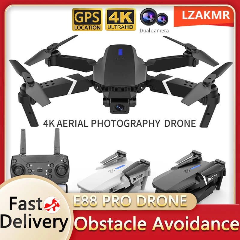 LZAKMR 2023 NEW E88 Pro GPS Wide Angle HD 4K 1080P Camera Obstacle Avoidance 2.4GHz RC Foldable Quadcopter Easy To Carry Drones