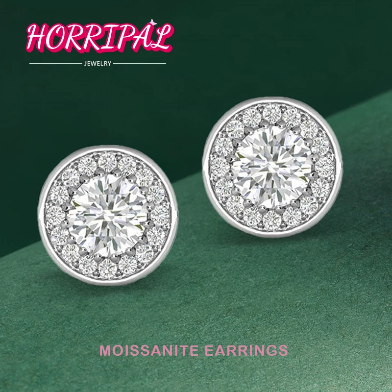 

HORRIPAL D VVS1 5mm Round Moissanite Earrings S925 Silver 18k Platinum Plated Shinny Ear Studs Gift to Girlfriend GRA Certified