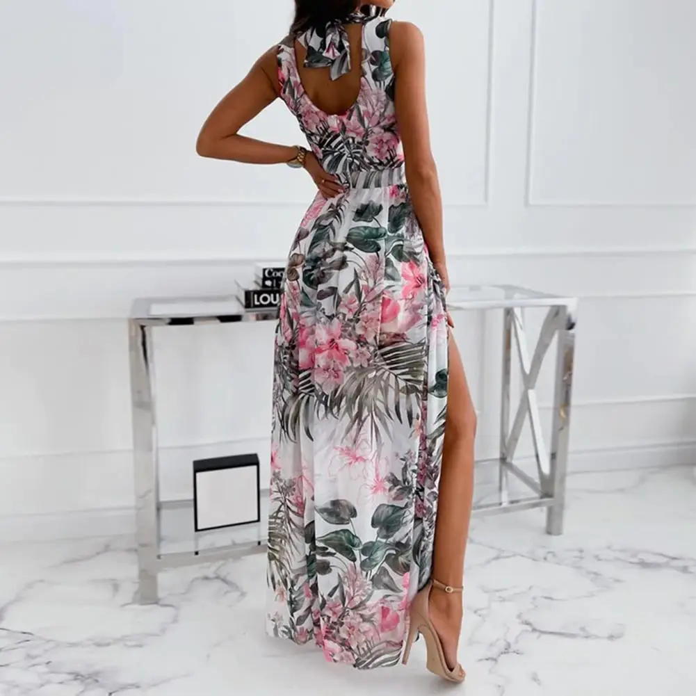 

Dress-up Streetwear Floral Print Slit Sleeveless Beach Dress for Outdoor