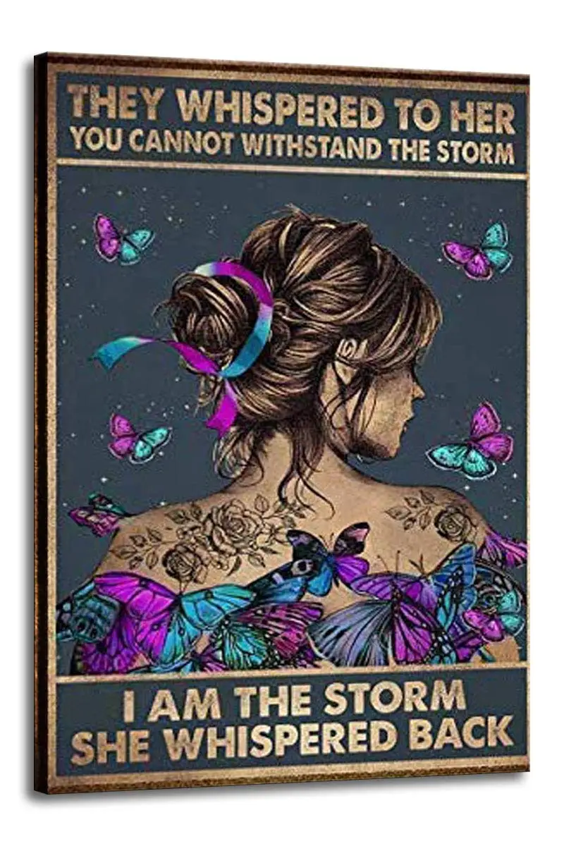 

Inspirational Quote Wall Art Canvas Print They Whispered to Her You Cannot Withstand The Storm I Am The Storm Butterfly Hippie