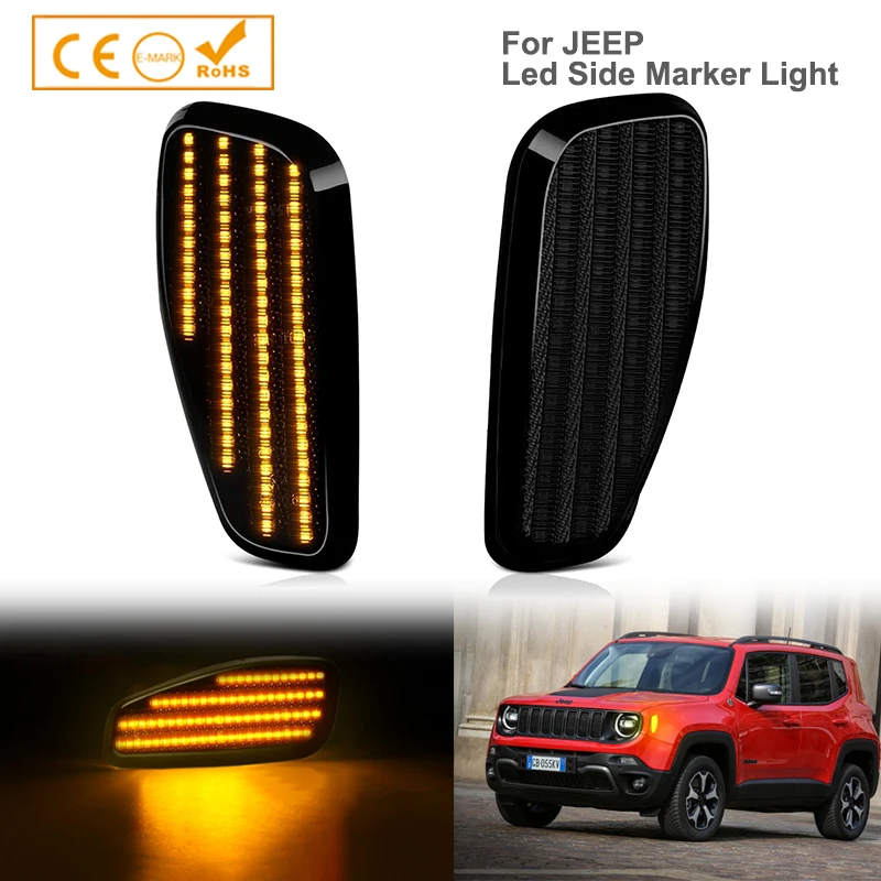 

2pcs Smoked Amber LED Side Marker Lights Fender Lamps For 2015-up Jeep Renegade OEM 68256050AA CH2551134