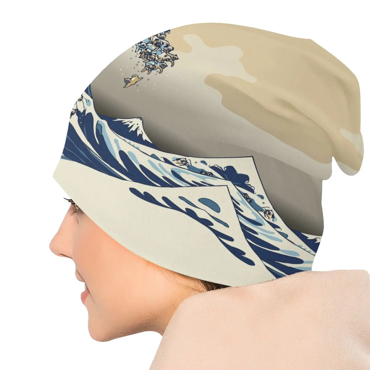Шапка-бини The Great Wave Off Kanagawa Pugs шапки для мужчин и женщин зимняя теплая вязаная