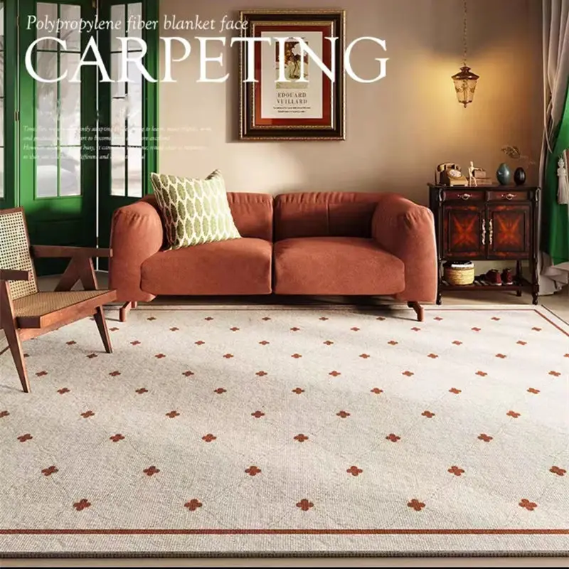 

French Cream Style Household Carpet Living Room Modern Coffee Tables Rug Mat Nordic Plaid Carpet Decor Bedroom Large Area Mats