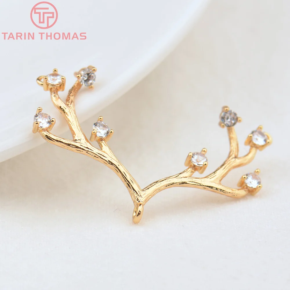 

(4525) 4PCS 38x24MM 24K Gold Color Brass with Zircon Antlers Charms Pendants High Quality DIY Jewelry Making Findings Wholesale