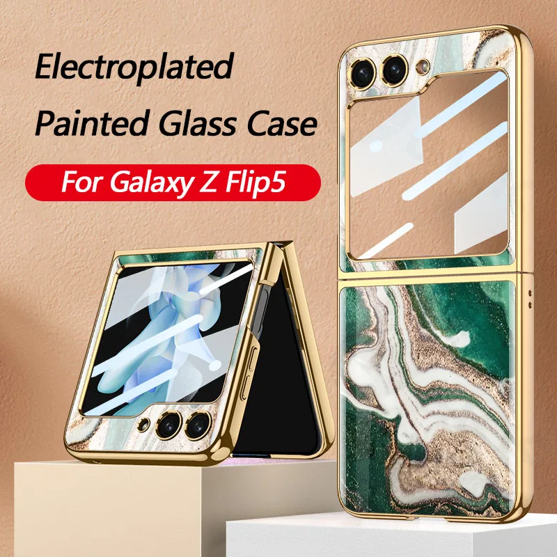 

GKK Original Case For Samsung Galaxy Z Flip 5 5G Case Electroplated Pattern Glass Shockproof Hard Cover For Galaxy Z Flip5 Case