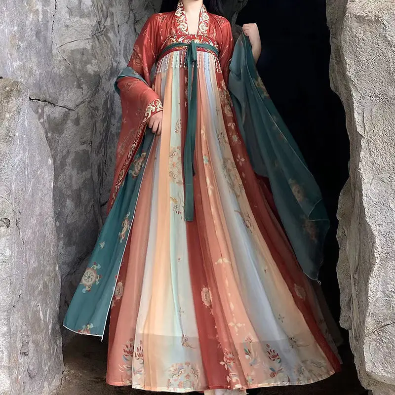 

Облачная одежда, оригинальная женская одежда Hanfu, улучшенная длина каштана, конфуцианские Плинтусы с принтом, вышивка на весну и лето
