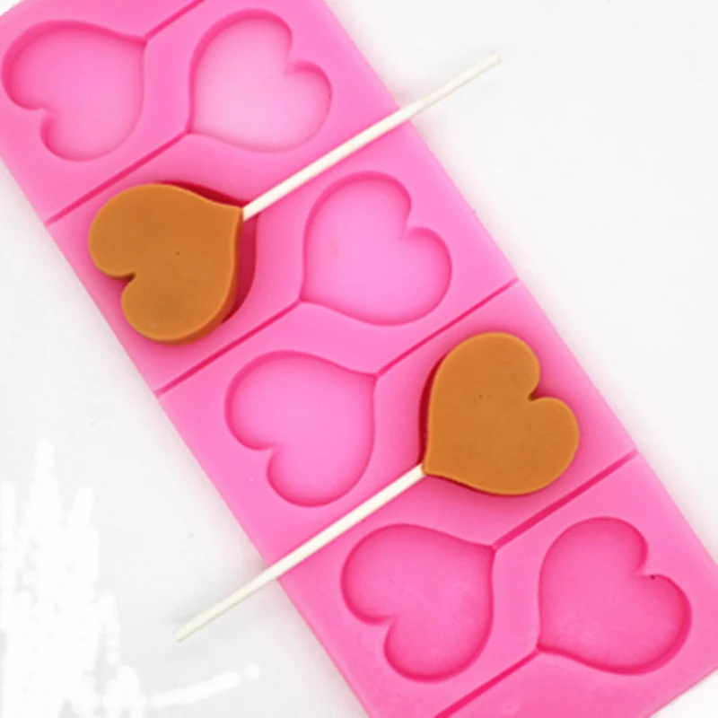 8-Hole Heart Shape Silicone Lollipops Chocolate Mold Candy Cake Baking Mould Pastry Bakeware Cake Decorating Tools Soap Forms