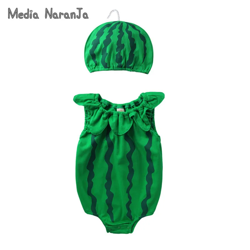 Детский хлопковый комбинезон унисекс летняя шапка с фруктовым принтом и Боди для