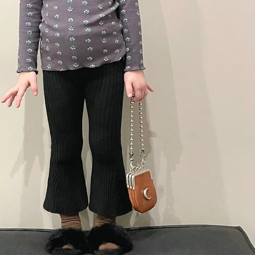 

Children Girl Fashion Striped Boot Cut Kid All-match Solid Elasticity Flare Pants Soft Comfortable Knitting Trousers