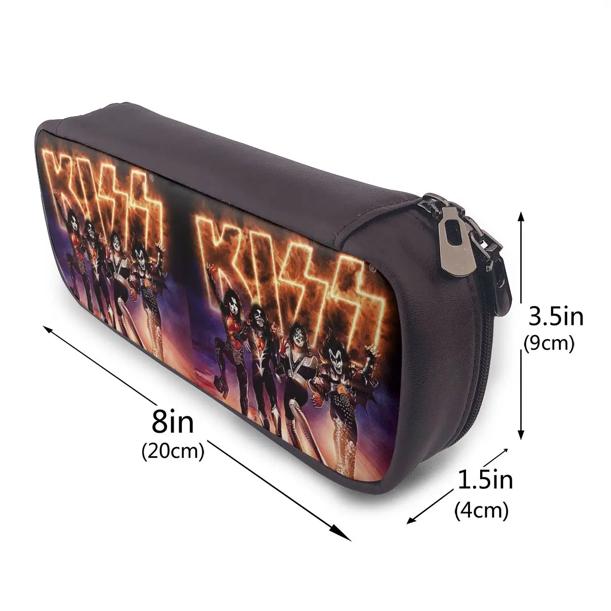 Фото Кожаный пенал KISS The Band - Destroyer Fire Log для студентов, школьный пенал, сумка для ручек, канцелярские принадлежности, держатель для ручек №2