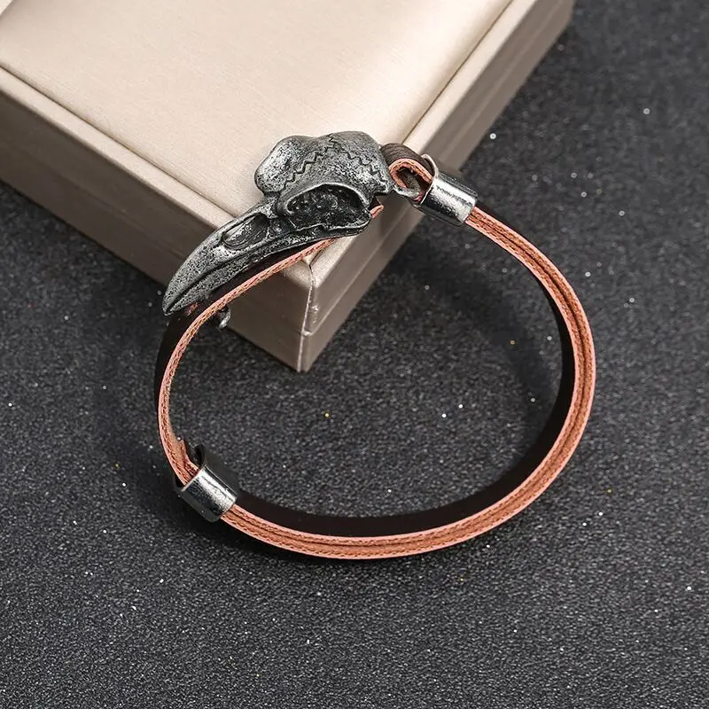 Мужской кожаный браслет с черным клювом в стиле викингов | Украшения и аксессуары