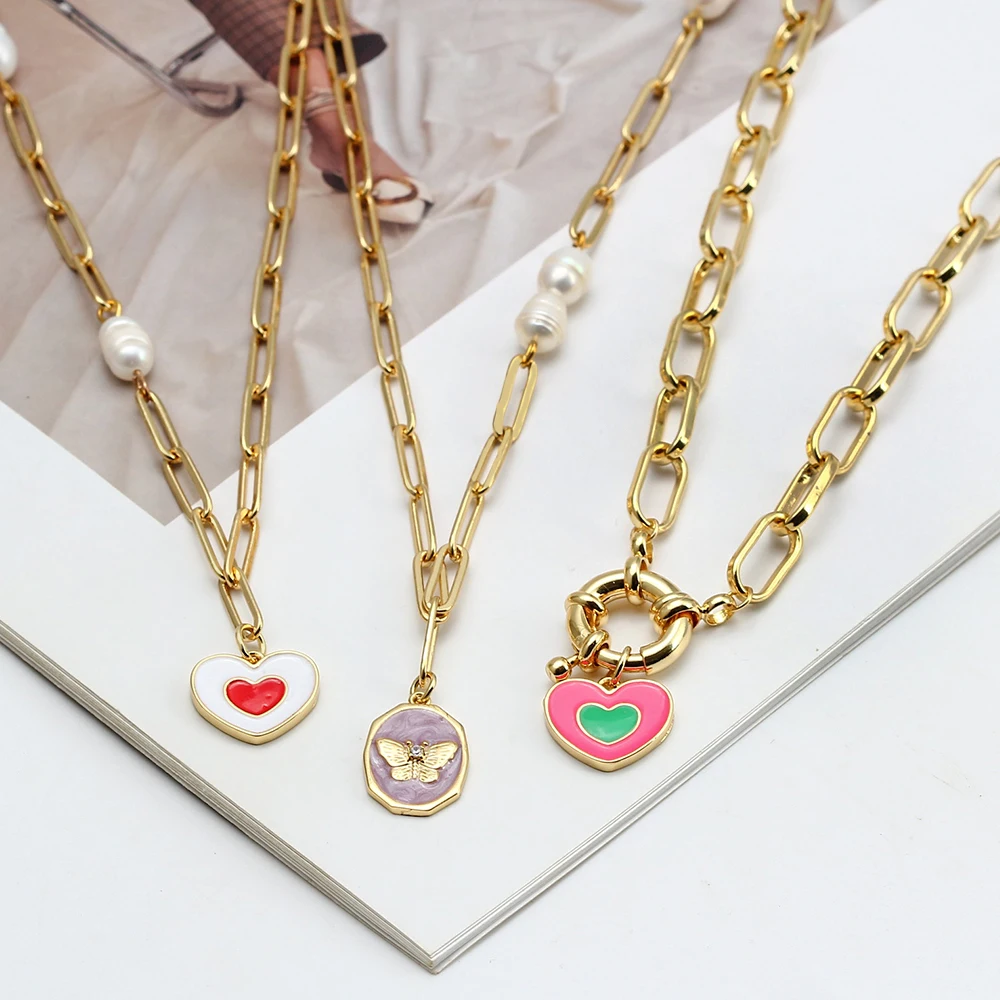 Ожерелье в форме сердца креативные подвески-бабочки жемчужные цепочки для