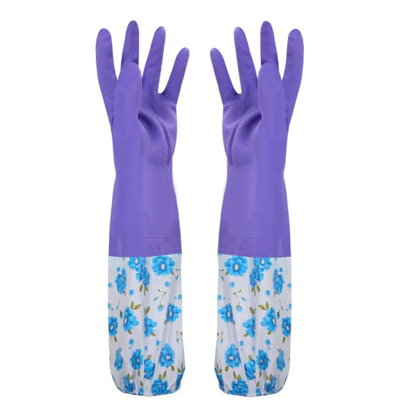 

Dishwashing Cleaning Glove Durable Waterproof Cleaning Rubber Long Sleeves for Dish Washing Velvet Lining Household Glove