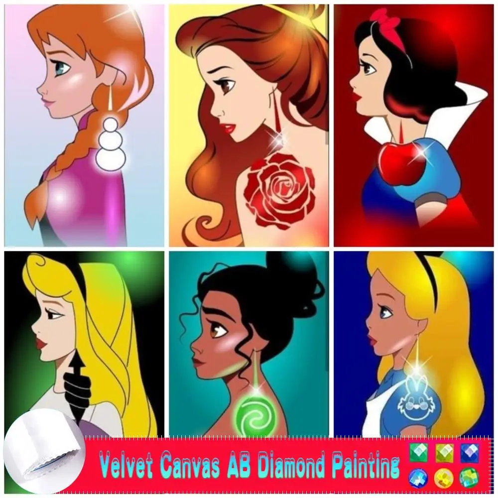 

Новинка 2022, алмазная вышивка AB Velvet, Эльза, Алиса, Белоснежка