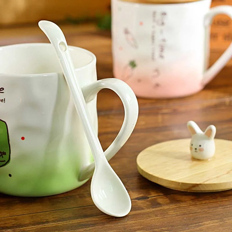 Керамические кружки в виде милого кролика с ложкой и крышкой креативная кружка