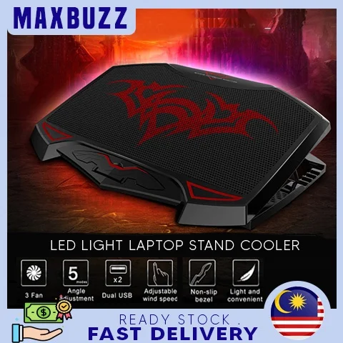 

MAXBUZZ ORI 5X STRONG FAN LED 2 USB 12-17" Laptop Cooler Fan Laptop Stand Cooling Pad 5 Fan Laptop Fan