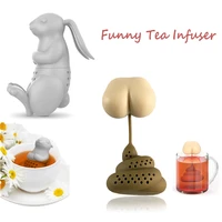 funny silicone tea infuser creative poop shapedcut rabbit reusable herbal tea bag filter diffuser strainer tea accessories