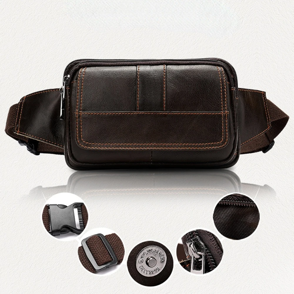Genuine Leather Men's Waist Bag / Cowhide One-shoulder Cross-body Chest Bag / Vintage Leather Men's Small Bag