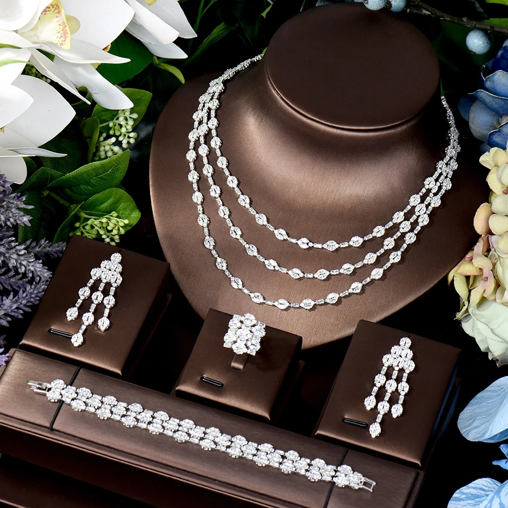 

HIBRIDE Luxury 4PCS Bridal Zirconia Full Jewelry Sets For Women Party Dubai Nigeria CZ Crystal Wedding Jewelry Accessories N-283