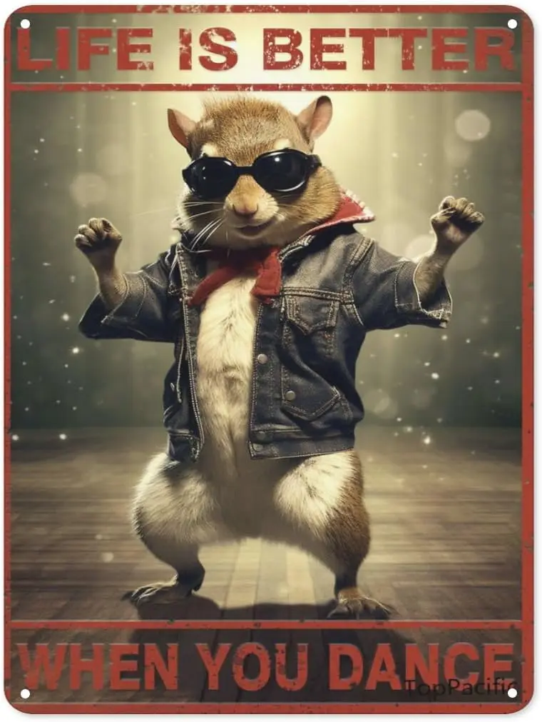 Dncng Squrrel Lfe s Better When You Dnce ntque Tn Sgn Br Poster Metl Wll Plte Vntge dvesng Home Deco