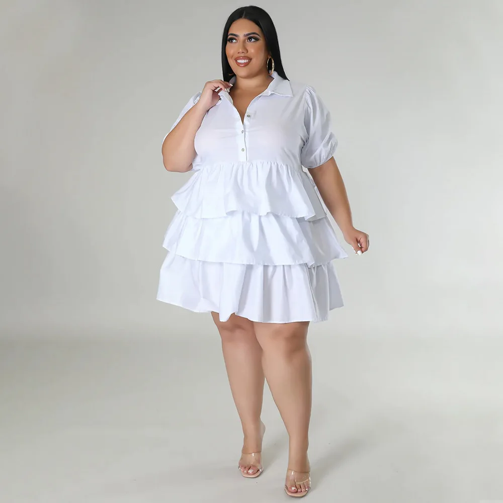 Plus Size Elegant Mini New In Dress Women Ruffle Solid Club Outfit Casual Luxury Gown 2023 Summer Trendy Evening Party Dress