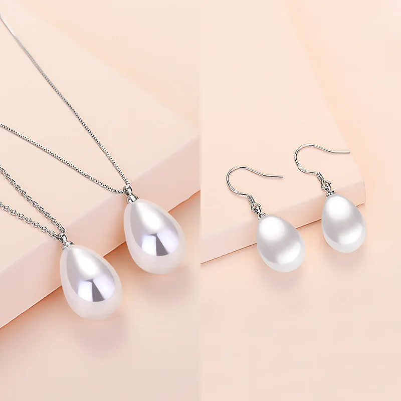 

New 2022 Simple Water Drop Pearl Necklace Water Drop Pearl Earhook Jewelry