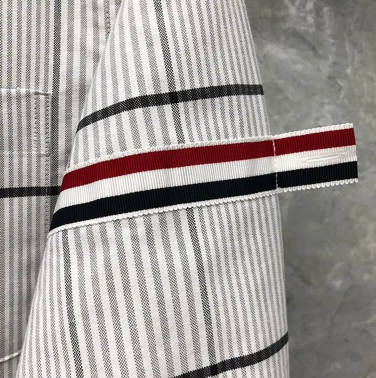 TB Man's Shirt Long Sleeve New Shirts Men Slim Casual Plaid Shirt Turn Down Collar Oxford Cotton Striped Men's Clothing