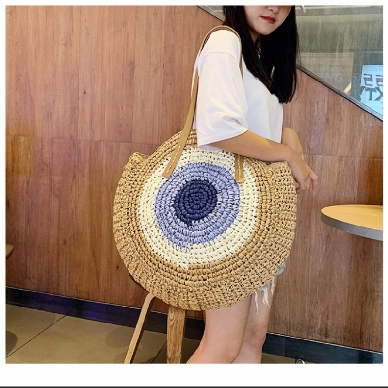 Простая круглая соломенная сумка на одно плечо Ins милый пляжный саквояж ручной