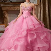 pink quinceanera dresses 2022 ball gown luxury beading crystal formal party evening dress elegant tiered prom dress for wedding