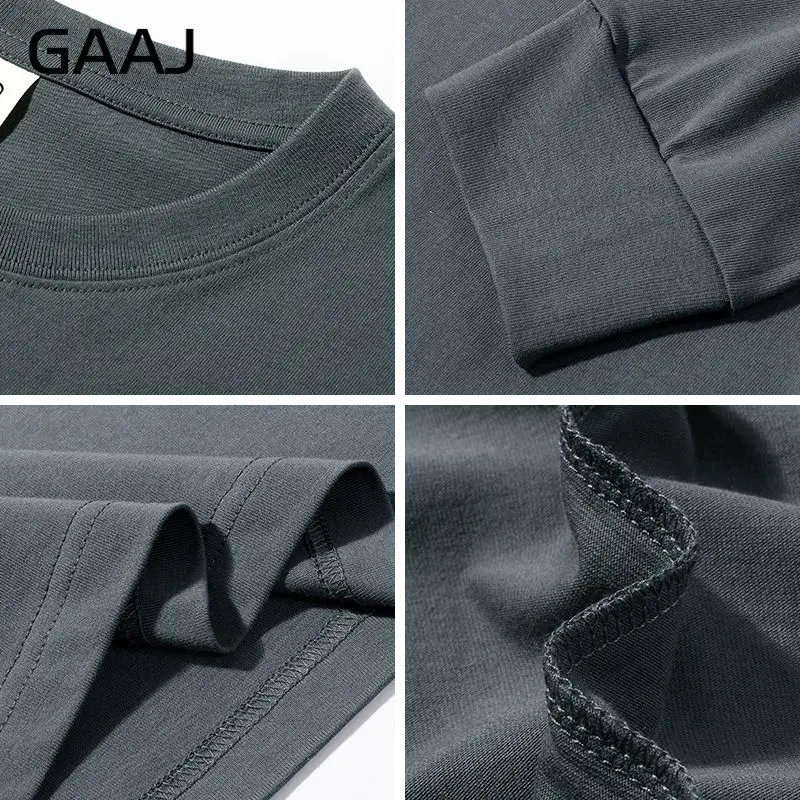 GAAJ - Футболка с длинными рукавами из 100% тяжелого хлопка однотонная футболка для