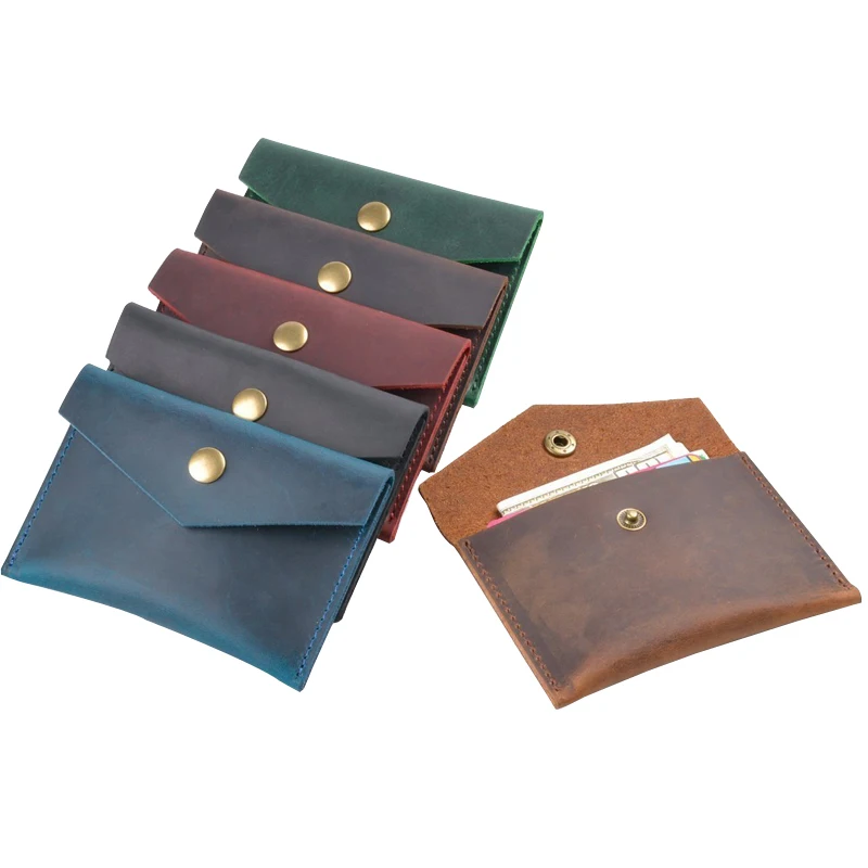 

Handmade Small Genuine Leather Wallet Shape Envelope File Folder Card Holder Portable Nature Cowhide Storage Bag Size 11.5*8 cm