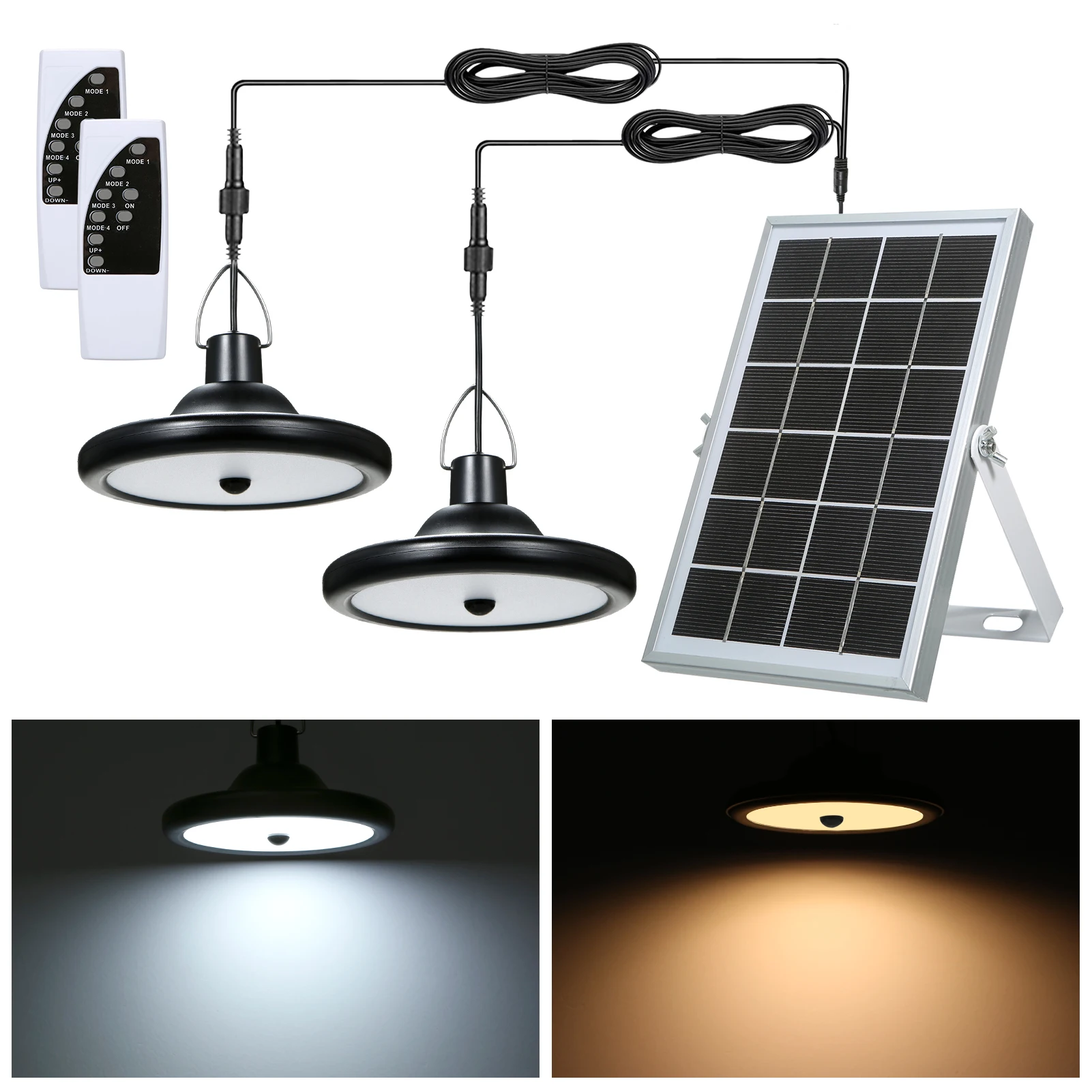 

Double Head Solar Pendant Light Outdoor Indoor Solar Lamp With Line Warm White/White Lighting For Camping Garden Yard Waterproof