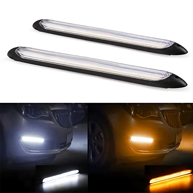 

2pcs Car Headlight 12V UniversalLED Car Flexible DRL Daytime Running Light Strip Car Accessories With Yellow Turn Signal Lamp