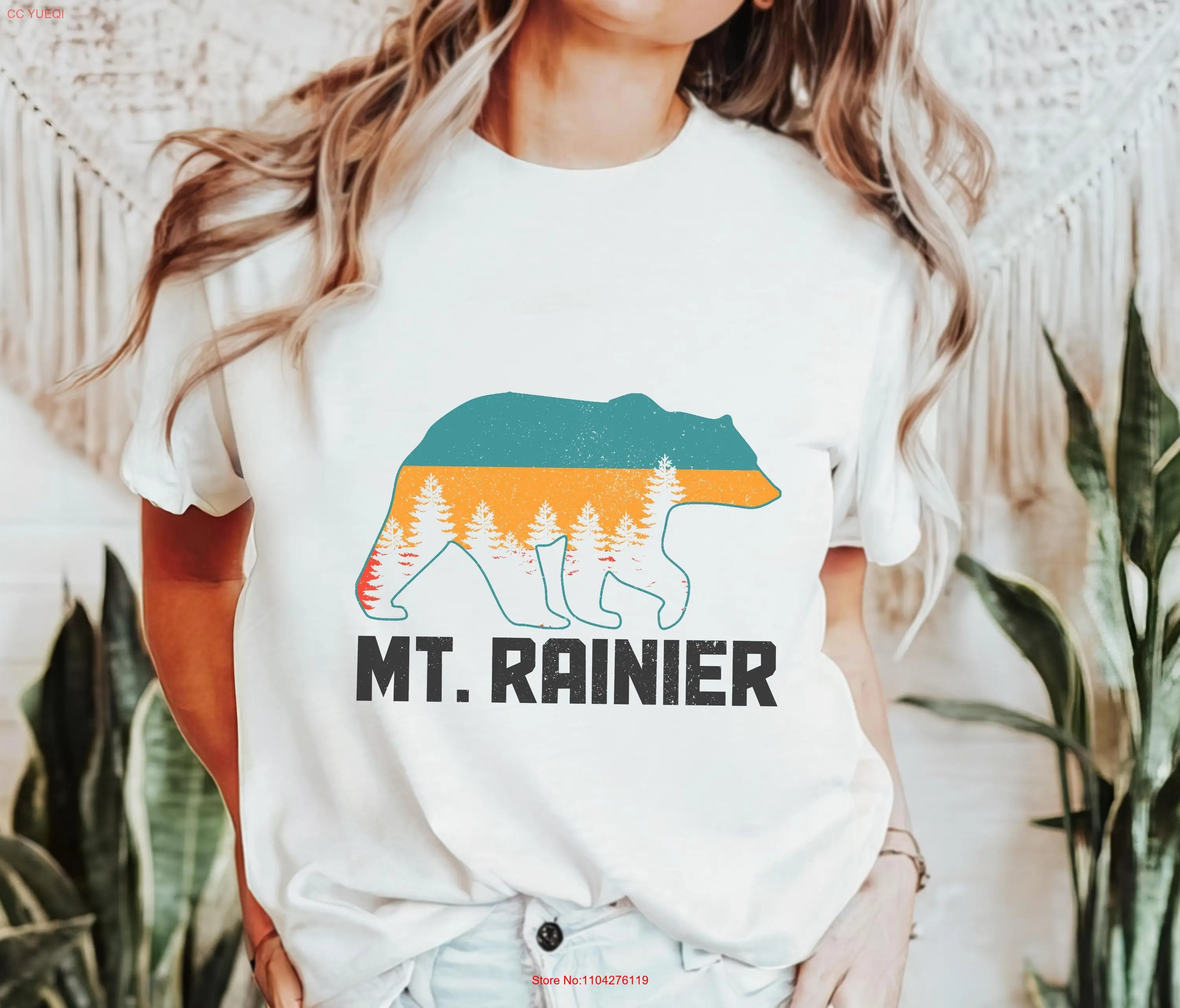 Футболка Mount Rainier Mt Washington Bear Vintage Mountain Hiking National Park Mountaineer с длинными или короткими