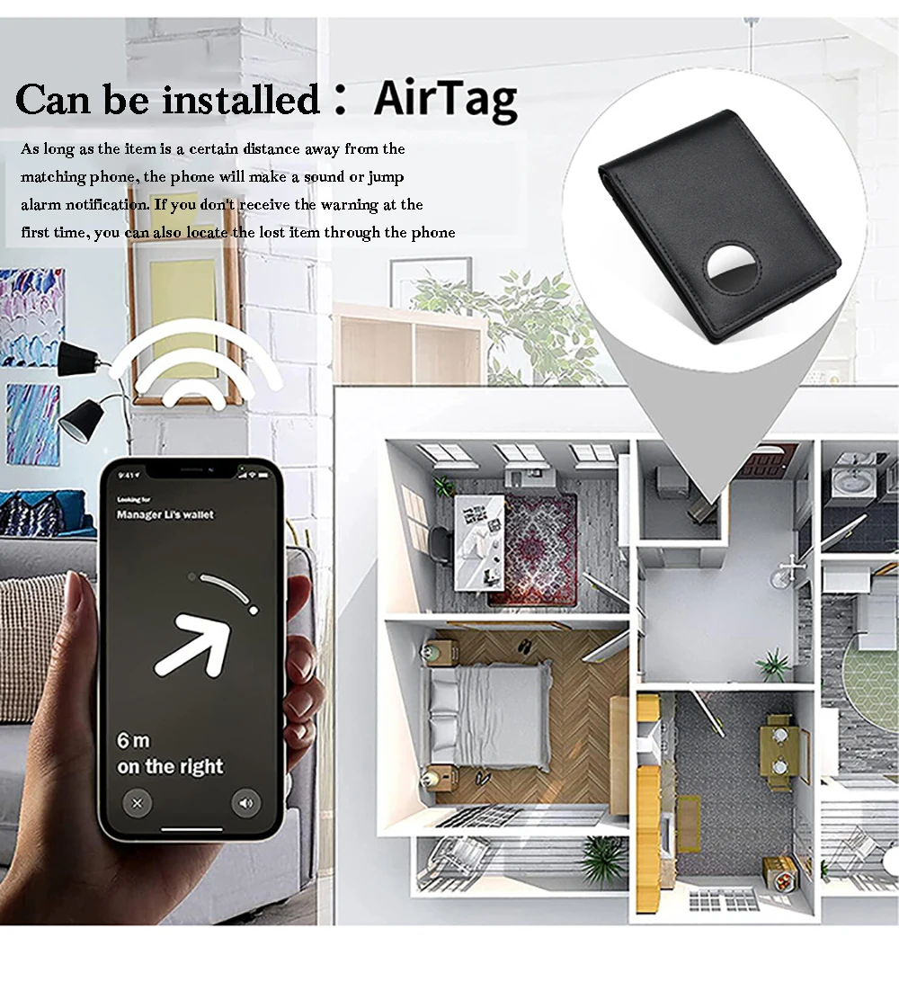 Bisi Goro Multi Card Holder Retro Genuine Leather Dollar Clip Simple RFID Blocking Men's Credit Bank Card Wallet with Air Tag