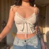summer y2k lace white crop top bow knitted tie up cute sweet corset mini vest women vintage basic sweats summer chic tee 90s s l