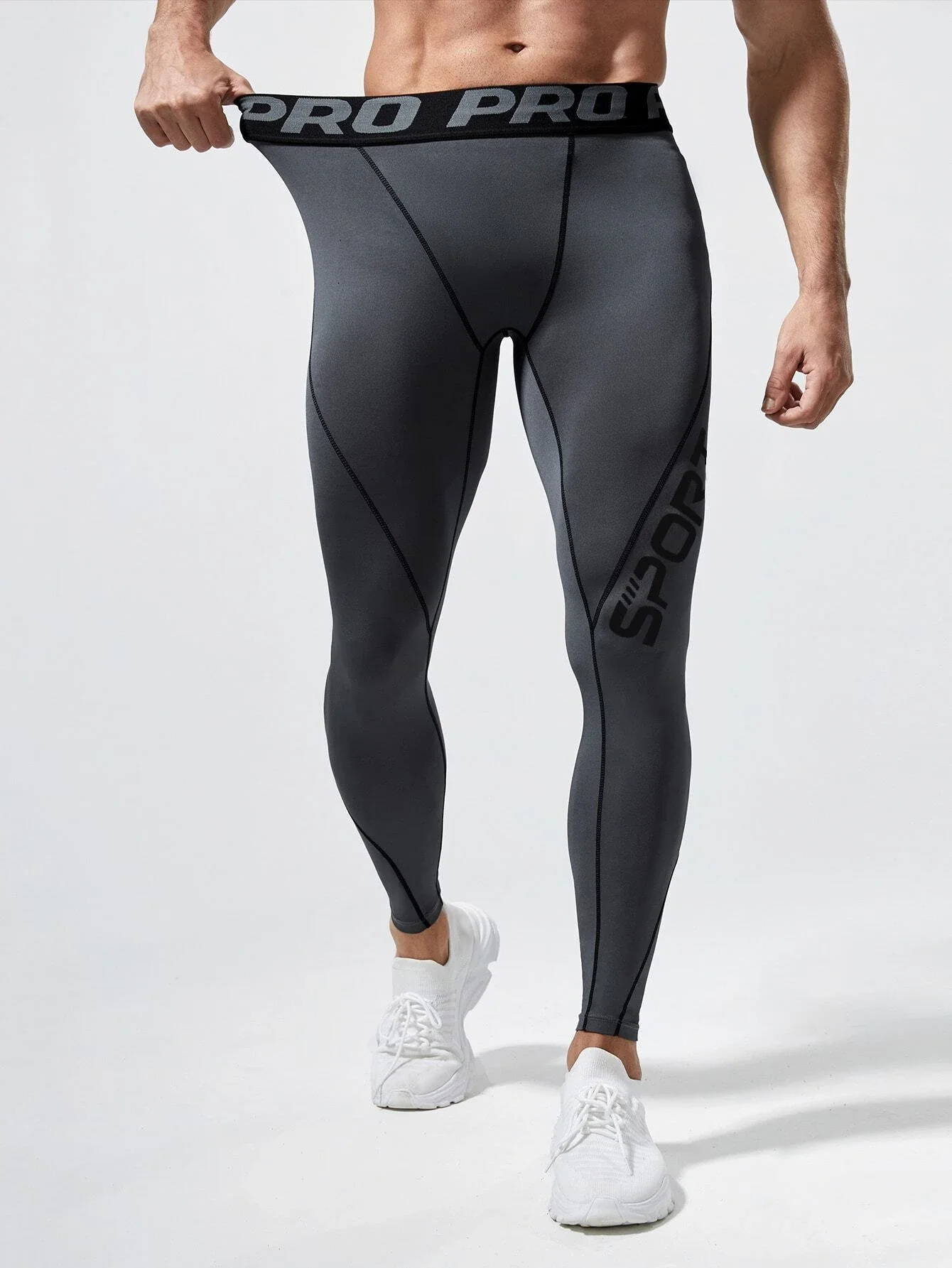 

Men Reflective Letter Graphic Topstitching Sports Tights