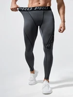 men reflective letter graphic topstitching sports tights