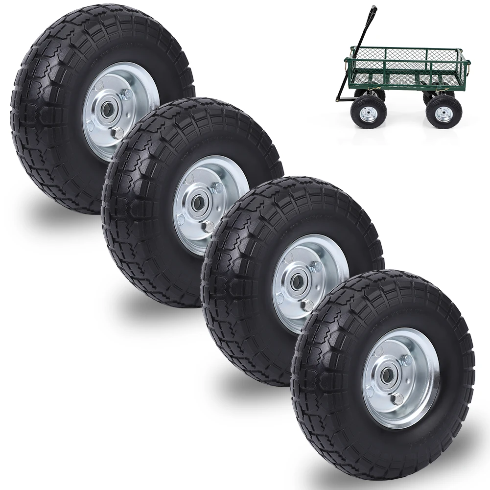 

10 Inch 4.10/3.50-4 Solid Tyre Wheels Wear-resistant Corrosion-resistant For Garden Carts Lawn Mower Trolley