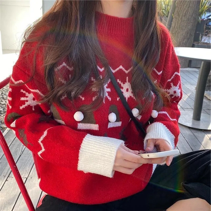 

2023 New Year's Clothes Women Men Matching Sweaters Christmas Family Couples Jumpers Warm Thick Casual O Neck Knitwear Xmas Look
