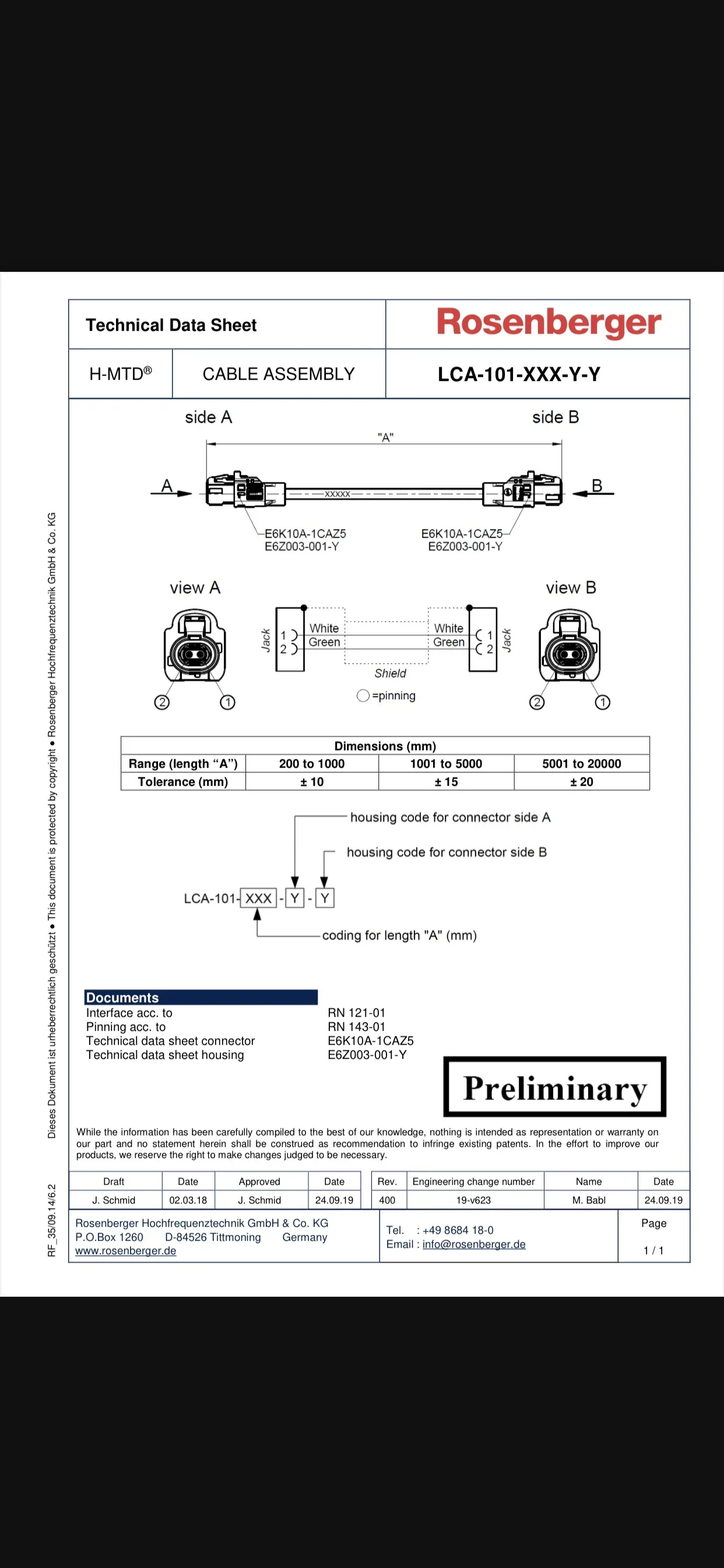 Кабель Ethernet HMTD Однополосный гнездовой кабель E6K10A-1CAZ5-Z