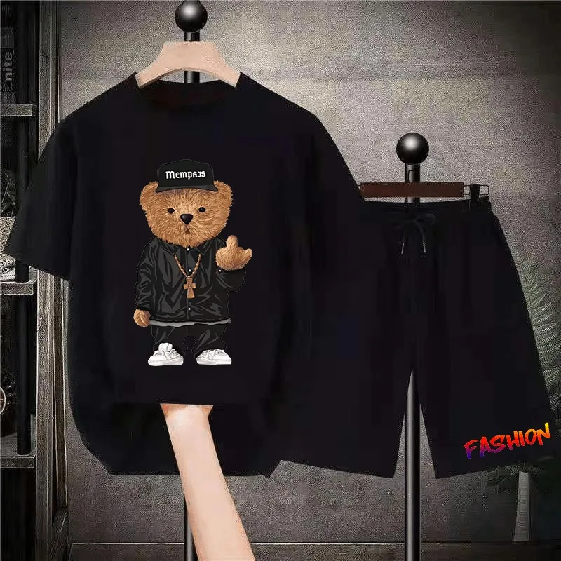 

Summer Cotton T Shirt and Shorts Set/T Shirt Luxury Brand Short Sleeve Men's T-Shirt Bear Print Women T Shirt 2 Piece Suit