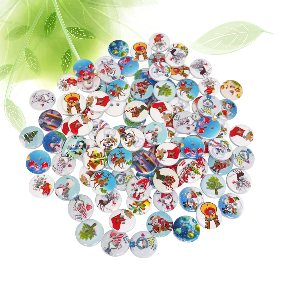 100pcs Christmas Crafts Buttons Christmas Round Buttons Christmas Sewing Buttons Assorted Christmas Buttons